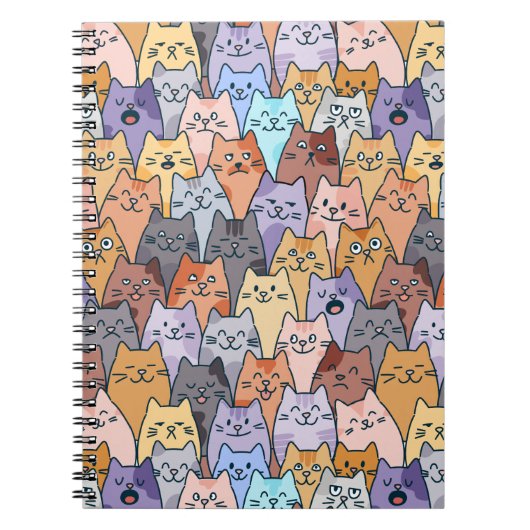 Carnet Colorful Cute Cat Crowd Pattern Whimsical Cat Face (Devant)