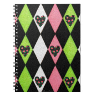 Carnet Colorful Harlequin Print with Rose Hearts