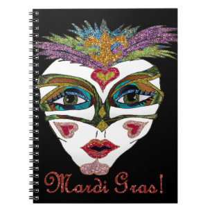 Carnet Colorful Mardi Gras Glitter Feather Mask