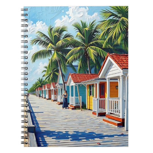 Carnet Colorful Tropical Vibrant Beach Huts (Devant)