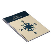 Carnet Compas bleu marine et nom beige Voyage côtier (Côté Droit)