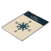 Carnet Compas bleu marine et nom beige Voyage côtier (Côté gauche)