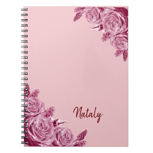 Carnet Composition de fleurs roses avec nom (Devant)