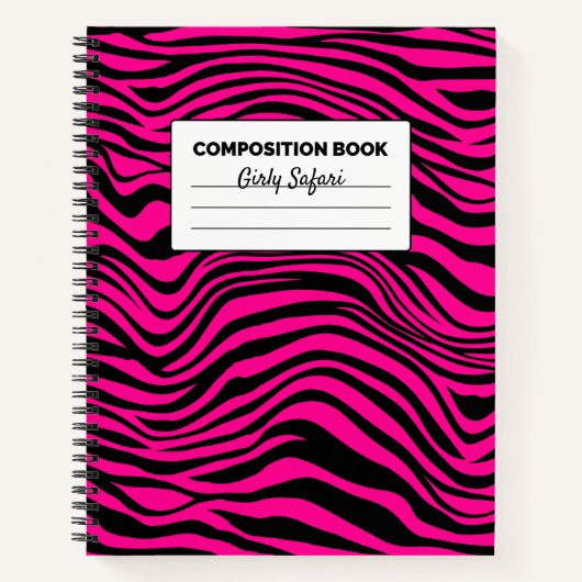 Carnet Composition rayée zèbre rose chaud et noir (Devant)