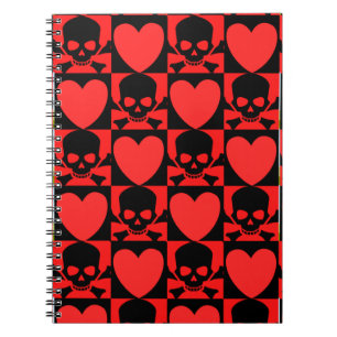 Carnet Conception avec des crânes et des coeurs Retour à