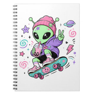 Carnet Conception de Bubble Tea Alien Skateur Kawaii