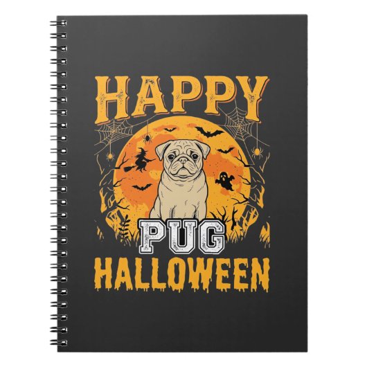 Carnet Conception de chien effrayant Halloween Pug heureu (Devant)