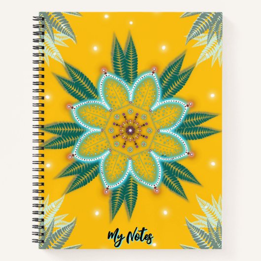 Carnet Conception de fleur de mandala dorée bleue (Devant)