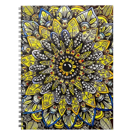 Carnet Conception de mandala dessinée à la main jaune ver (Devant)