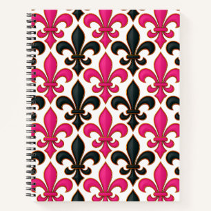 Carnet Conception de motif baroque fleur de lis noir rose