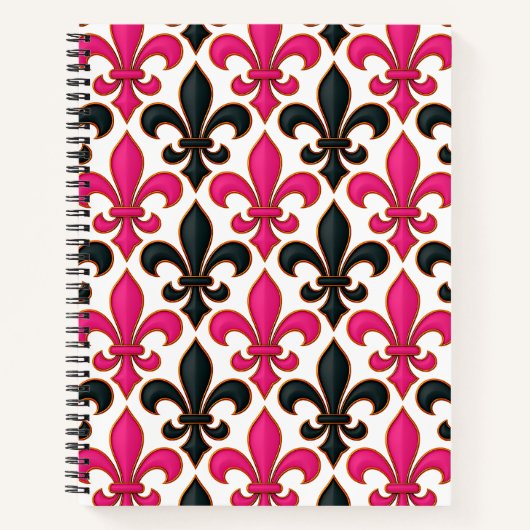 Carnet Conception de motif baroque fleur de lis noir rose (Devant)