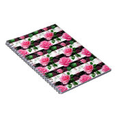 Carnet Conception de motif de fleur de rose à fond rayé (Côté Droit)