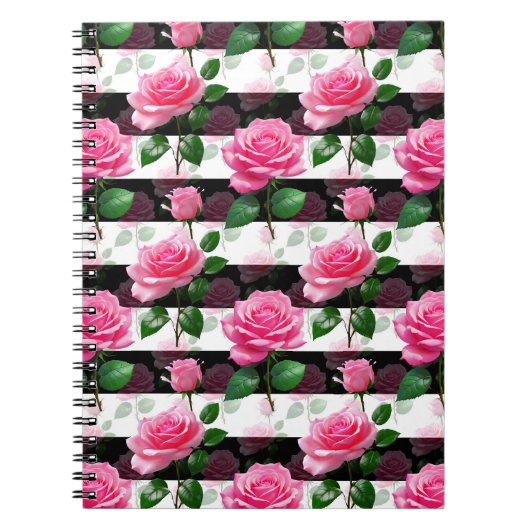 Carnet Conception de motif de fleur de rose à fond rayé (Devant)