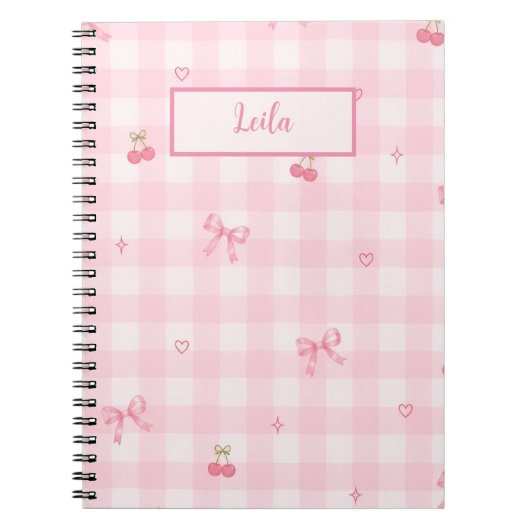 Carnet Conception de nom de script à nœud cerise en vichy (Devant)