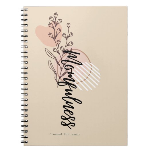 Carnet Conception de nom floral boho Momfulness en script (Devant)