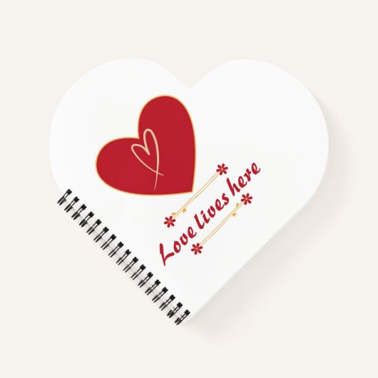 Carnet Conception florale de cœur rouge – “L'amour vit ic (Devant)