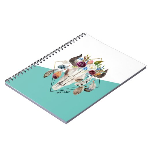 Carnet Conception géométrique de crâne de taureau fleurs  (Côté gauche)