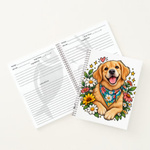 Carnet Conception numérique de Golden Retriever floral mi