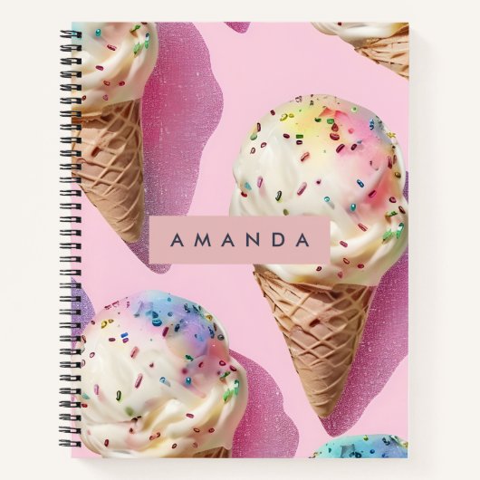 Carnet Cône de glace pastel personnalisé avec des paillet (Devant)