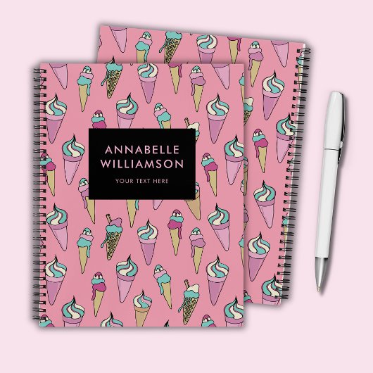 Carnet Cône de glace personnalisé rose