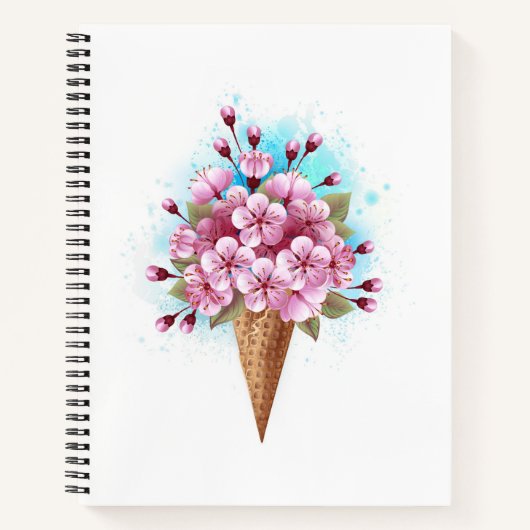 Carnet Cône rose Sakura crème glacée gaufre (Devant)