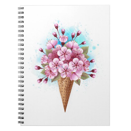 Carnet Cône rose Sakura crème glacée gaufre (Devant)