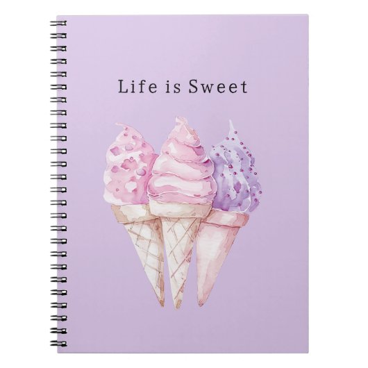 Carnet Cônes de glace rose violet (Devant)
