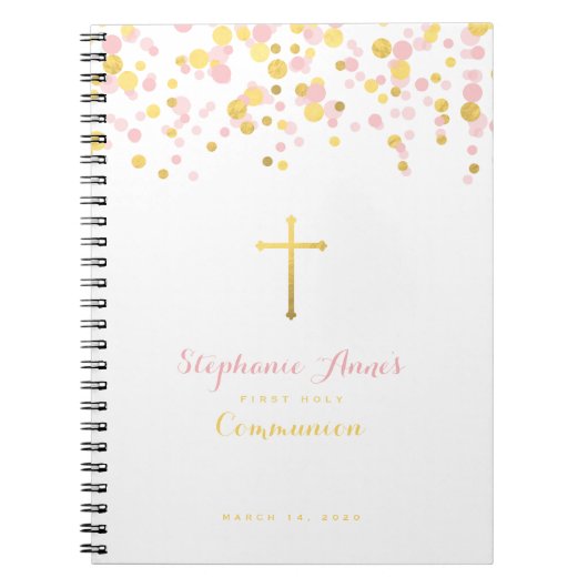 Carnet Confetti rose et or communion (Devant)