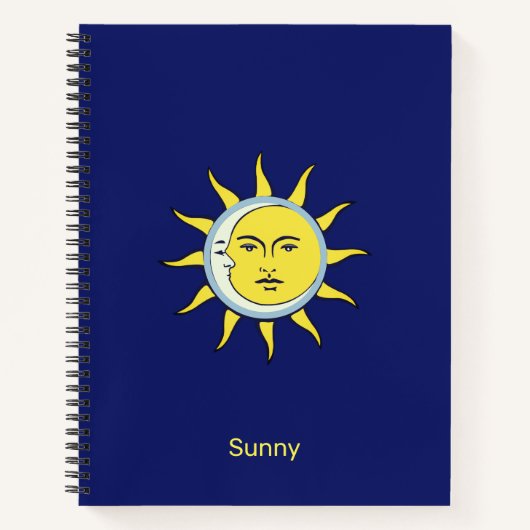 Carnet Conjonction Lune & Soleil sur fond bleu marine (Devant)