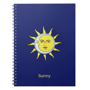 Carnet Conjonction Lune & Soleil sur fond bleu marine