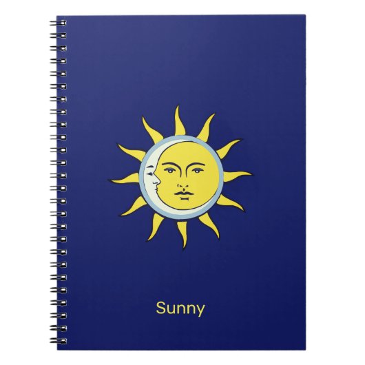 Carnet Conjonction Lune & Soleil sur fond bleu marine (Devant)