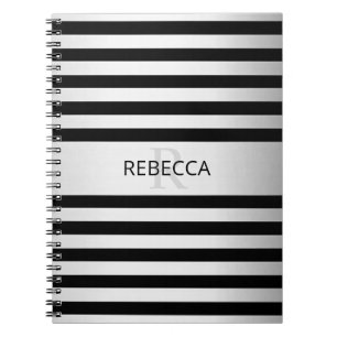 Carnet Contemporain Faux Argent Ombré Rayures & Noir