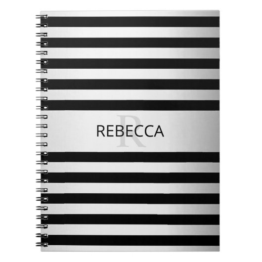 Carnet Contemporain Faux Argent Ombre Rayures & Noir (Devant)