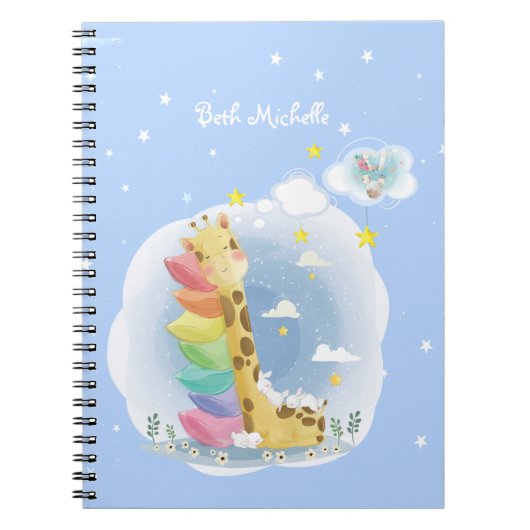 Carnet Continuez à rêver girafe avec des lapins (Devant)