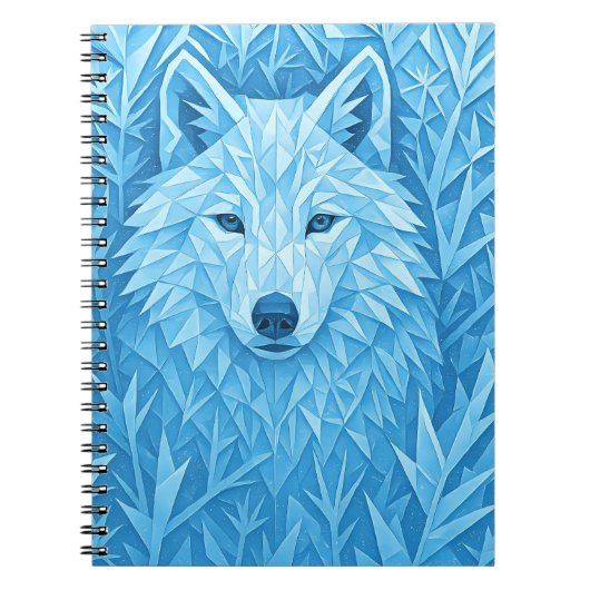 Carnet Cool Blue Geometric Wolf Low Poly Aesthetic School (Devant)