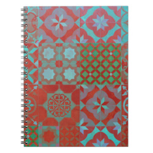 Carnet Cool, carreaux de la mer Égée tendance en rouge et