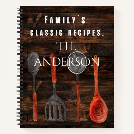 Carnet Cool en bois rustique Recette classique de la fami (Devant)
