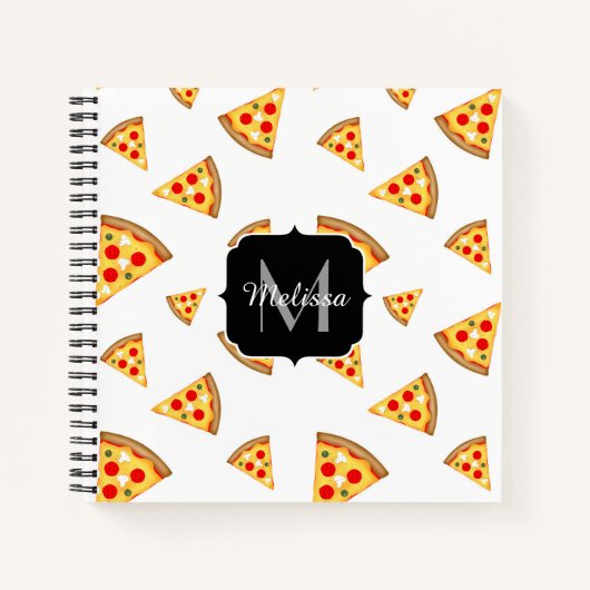Carnet Cool et fun pizza tranches motif Monogram blanc (Devant)