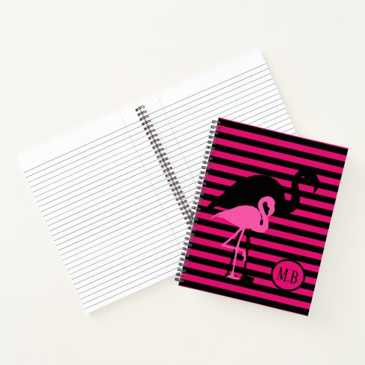 Carnet Cool Flamant rose noir et rose rayures Monogramme (Intérieur)