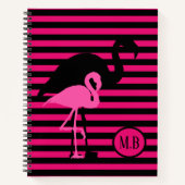 Carnet Cool Flamant rose noir et rose rayures Monogramme (Devant)