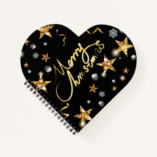 Carnet Cool Gold Black Stars Metallic Low-key Luxury Xmas (Devant)
