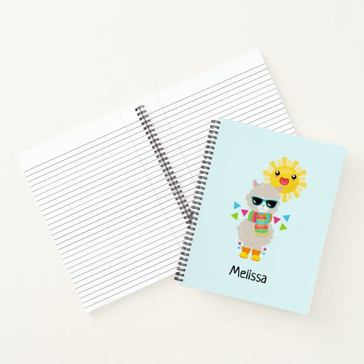 Carnet Cool Llama et souriant Kawaii Sun (Intérieur)