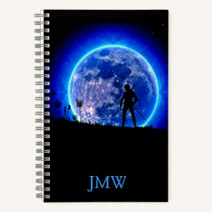 Carnet Cool Ninja Guerrier Bleu Lune Monogramme Japon-Loo