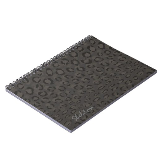 Carnet Cool noir gris cheetah imprimé monogramme (Côté gauche)