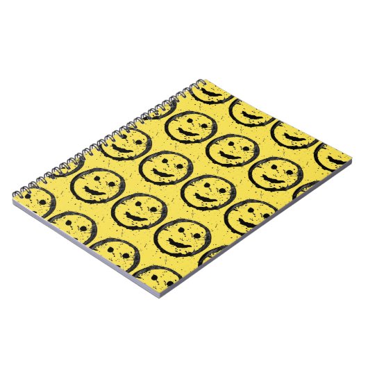 Carnet Cool Sardé Joyeux visage souriant motif jaune (Côté gauche)