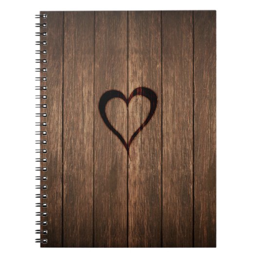 Carnet Copie de coeur brûlée par bois rustique (Devant)