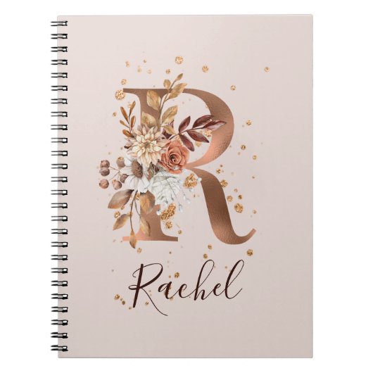 Carnet Copper Autumn Floral Letter R Fall Flowers (Devant)