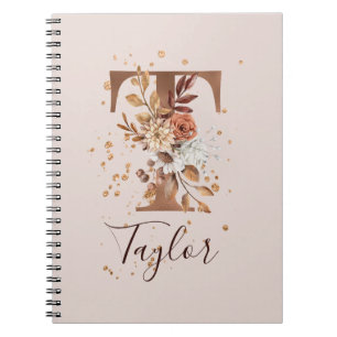 Carnet Copper Autumn Floral Letter T Fall Flowers