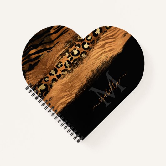 Carnet Copper de script élégant en or noir monogramme (Devant)