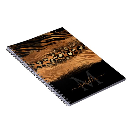 Carnet Copper de script élégant en or noir monogramme (Côté Droit)